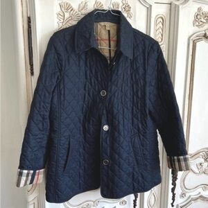 🍁Burberry BRIT Nova Check XXL Quilted Navy Jacket Coat Trendy Fall Must Have!